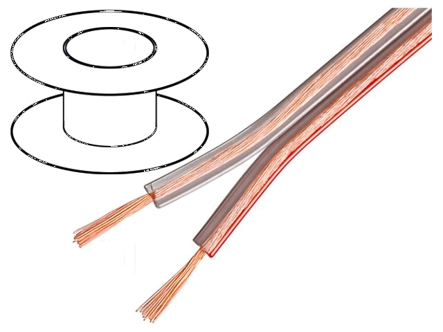 Leiding: voor luidsprekers; 2x1mm2; koord; Cu; transparant Leiding: voor luidsprekers; 2x1mm2; koord; Cu; transparant
